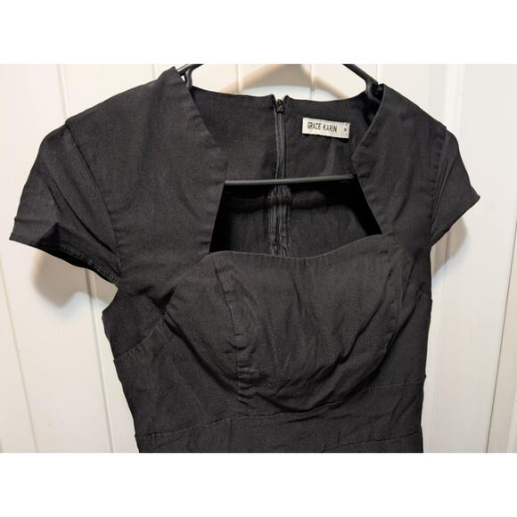 Grace Karin Vintage Cap Sleeve Bodycon Black Dress Size M Cocktail Business - Picture 2 of 8